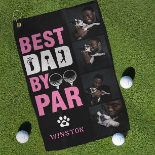 Custom Dog Photo Collage Best Dad By Par  Golf Towel