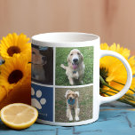 Custom Dog Photo Collage Blue Paw Print Cute Coffee Mug<br><div class="desc">This beautiful pet photo mug is personalised with adorable pictures of your sweet dog. Customise this chic gift with your own custom pup photographs around a cool blue square with a cute white paw print and your dog's name in the centre.</div>