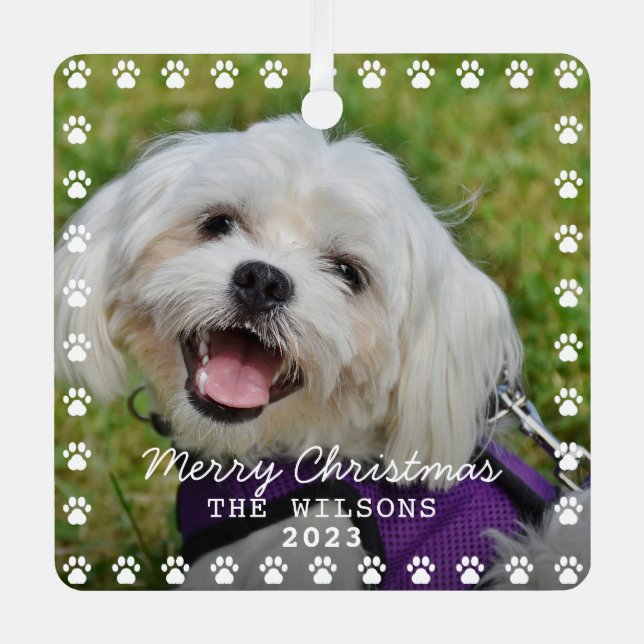 Custom Dog Photo Collage Cute Pet Christmas  Metal Tree Decoration (Front)