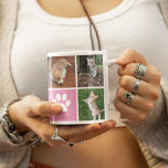 Custom Dog Photo Collage Pink Paw Print Pretty Coffee Mug<br><div class="desc">This beautiful puppy pet photo mug is personalised with adorable pictures of your sweet dog. Customise this chic gift with your own custom pup photographs around a pretty pink square with a cute white paw print and your dog's name in the centre.</div>