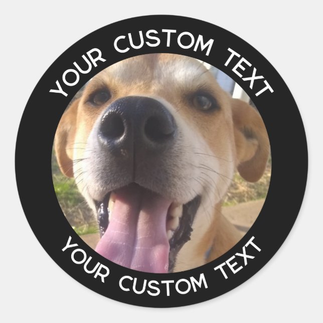 Custom Dog Photo Cute Add Your Text  Classic Round Sticker (Front)