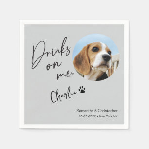 Custom Dog Photo Drinks on Me Fun Wedding Napkin
