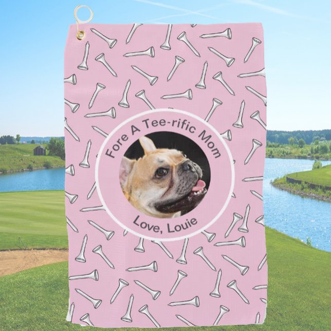 Custom dog photo golfer gift funny pink ladies golf towel (Creator Uploaded)