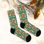 Custom Dog Photo Green Paw Print Socks<br><div class="desc">Show your love for your puppy dog or cat with these fun and cosy custom-printed socks! Our premium crew socks feature a pattern of your favourite pet photo along with small white paw prints. Create your own by simply adding your picture to the round placeholder image. Makes a great gift...</div>