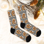 Custom Dog Photo Grey Paw Print Socks<br><div class="desc">Show your love for your puppy dog or cat with these fun and cosy custom-printed socks! Our premium crew socks feature a pattern of your favourite pet photo along with small white paw prints. Create your own by simply adding your picture to the round placeholder image. Makes a great gift...</div>