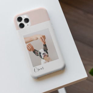 Custom Dog Photo iPhone Case Pastel Pink & Name