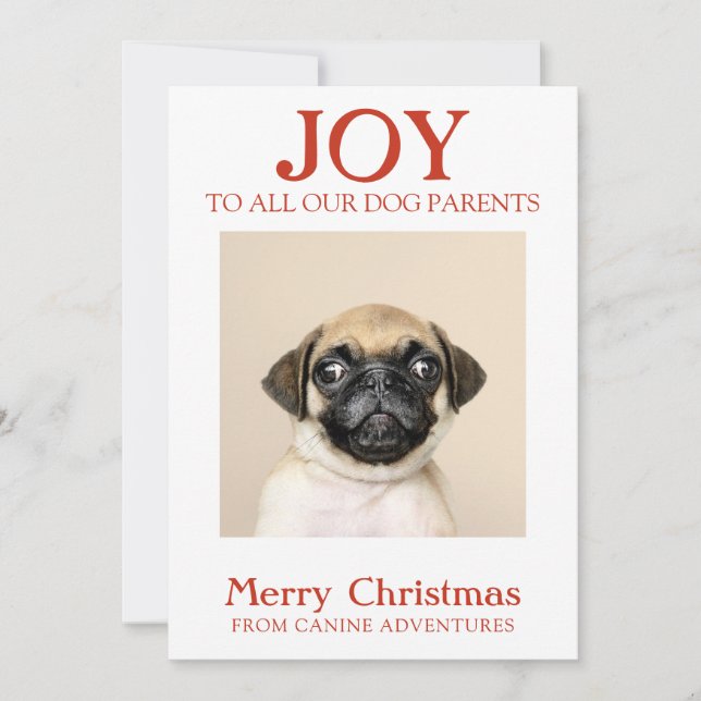 Custom Dog Photo Joy Dog Walker Holiday Card (Front)