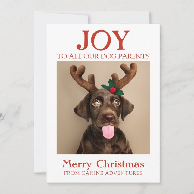 Custom Dog Photo Joy Holiday Card Dog Walker (Front)