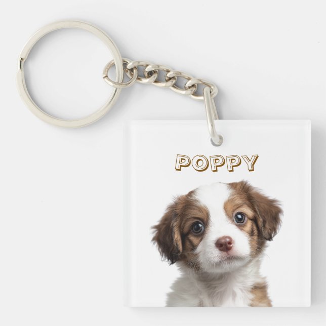 Custom Dog Photo Keychain - Personalised Name (Front)
