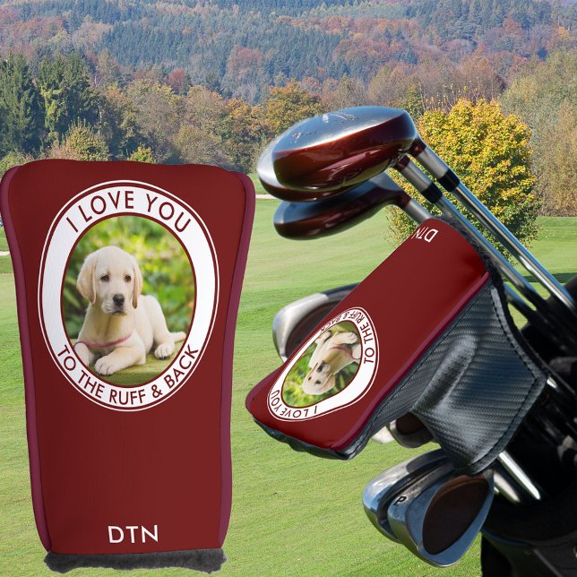 Custom Dog Photo Love You to the Ruff & Back Red Golf Head Cover (Creator Uploaded)