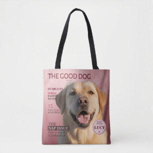 Custom Dog Photo Magazine Cover Pink Monogram Tote Bag
