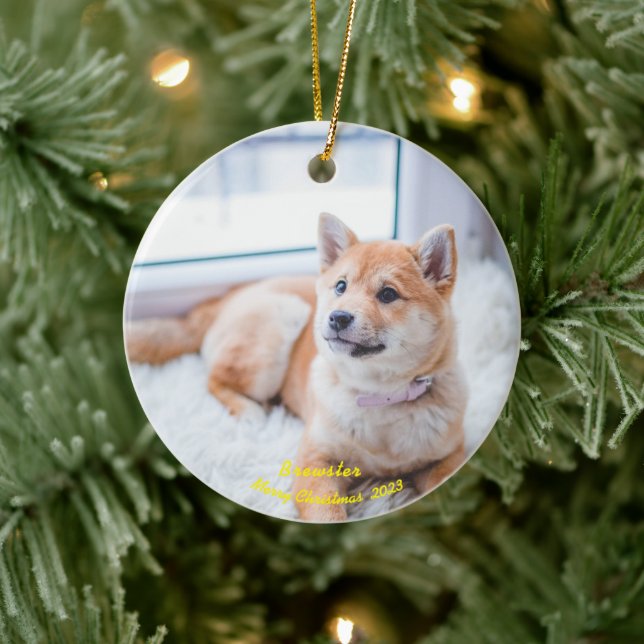Custom Dog Photo Ornament, Unique Photo Christmas Ceramic Tree Decoration (Tree)