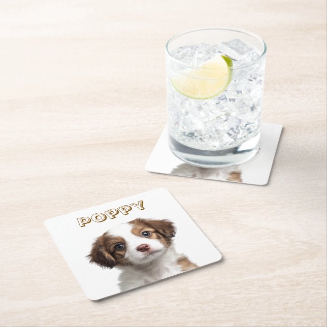 Custom Dog Photo Paper Coaster - Personalised Name (Insitu)
