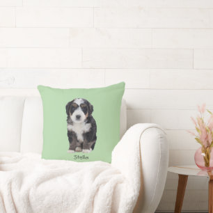 Custom Dog Photo – Pastel Green with Pet Name - Cushion