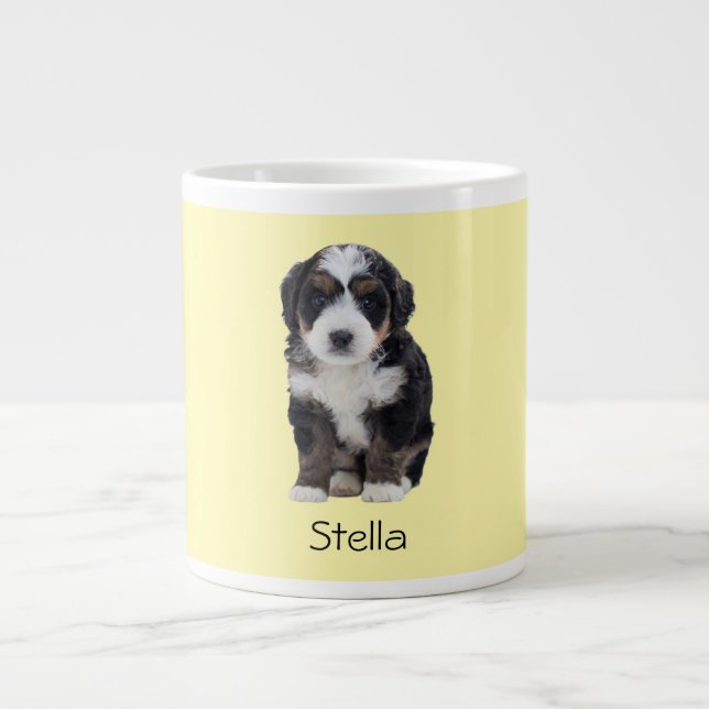 Custom Dog Photo – Pastel Yellow with Pet Name -  Large Coffee Mug (Front)