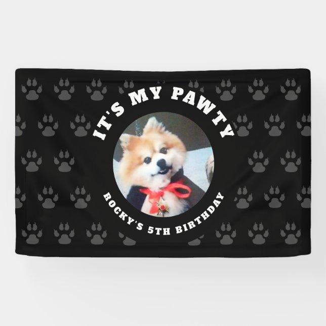 Custom Dog Photo Paw Prints Birthday Party Banner (Horizontal)
