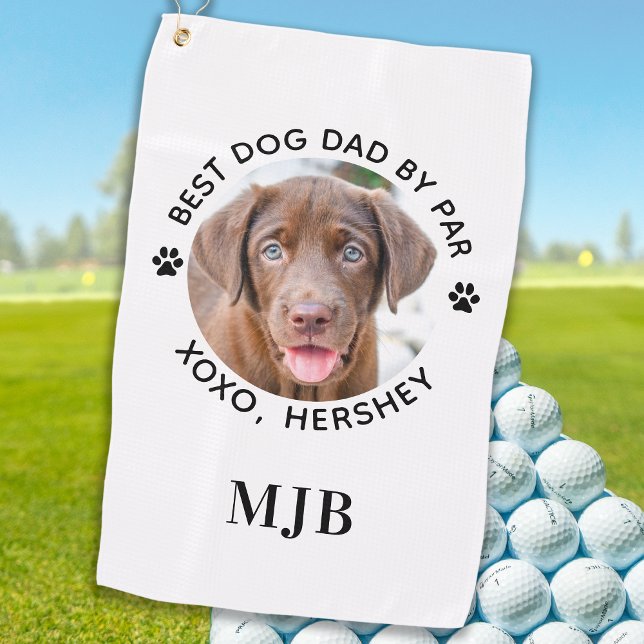 Custom Dog Photo Pet Best Dad By Par Monogram   Golf Towel (Creator Uploaded)