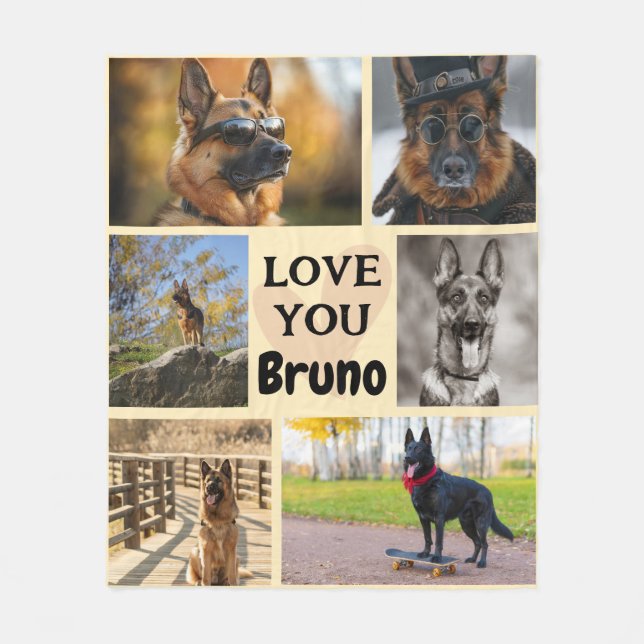 Custom Dog Photo Pet Throw with Name Memorial Gift Fleece Blanket (Front)