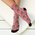 Custom Dog Photo Pink Paw Print Socks<br><div class="desc">Show your love for your puppy dog or cat with these fun and cosy custom-printed socks! Our premium crew socks feature a pattern of your favourite pet photo along with small white paw prints. Create your own by simply adding your picture to the round placeholder image. Makes a great gift...</div>