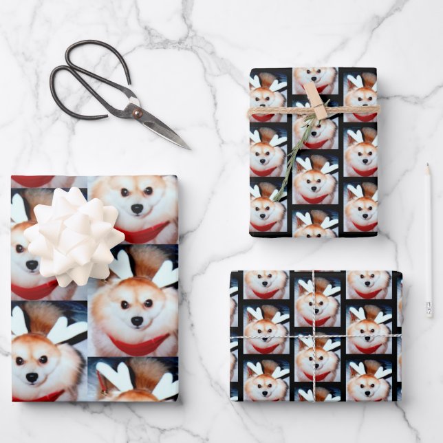 Custom Dog Photo Pomeranian Wrapping Paper Sheet (Front)