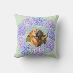 Custom Dog Photo Purple Hydrangea Wreath Cushion