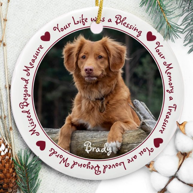 Custom Dog Photo Red Pet Memorial Ceramic Tree Decoration (Creator Uploaded)