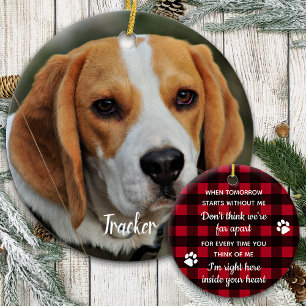 Custom Dog Photo Red Plaid Pet Loss Pet Memorial Ceramic Tree Decoration