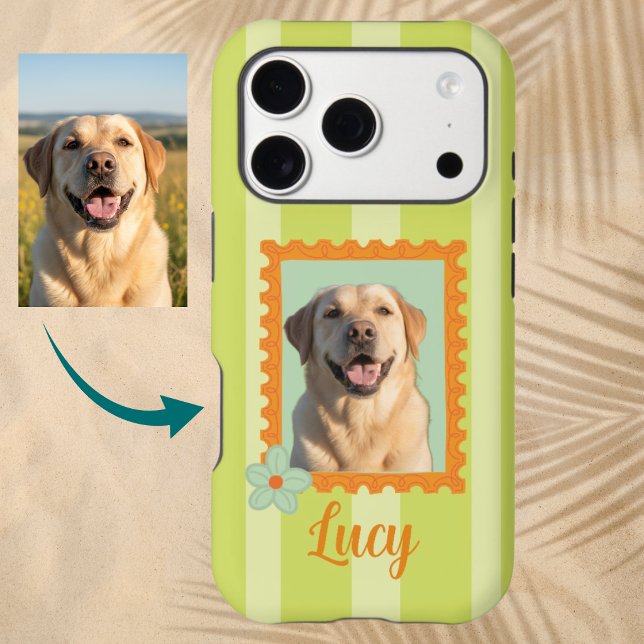 Custom Dog Photo Retro Postage Stamp with Name (Creator Uploaded)