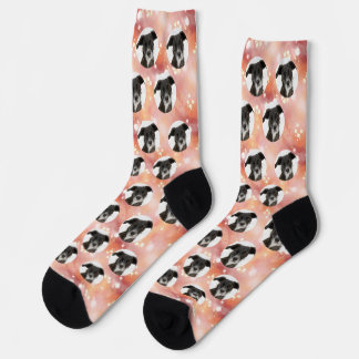 Custom Dog Photo Sunset Glow Warm Orange and Blush Socks