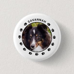 Custom Dog Photo Template With Paws & Text 3 Cm Round Badge