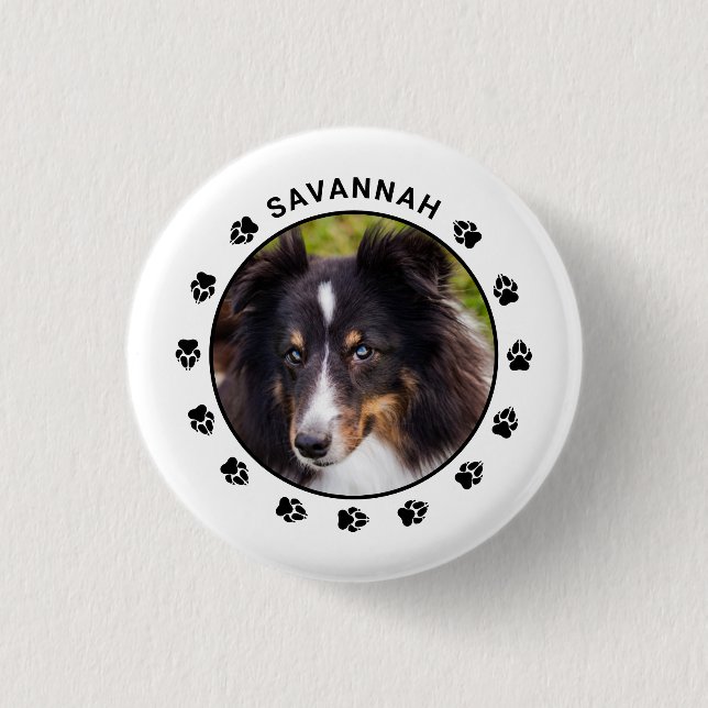 Custom Dog Photo Template With Paws & Text 3 Cm Round Badge (Front)
