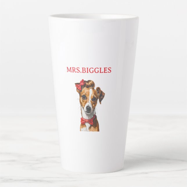 Custom Dog Portrait – Personalised Pet Name Design Latte Mug (Front)