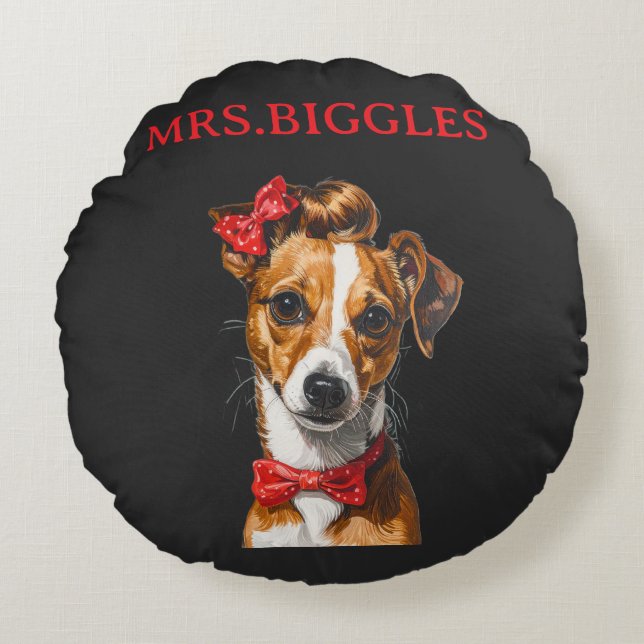 Custom Dog Portrait – Personalised Pet Name Design Round Cushion (Front)