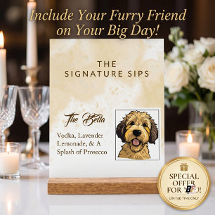 Custom Dog Portrait Signature Cocktail Drink Menu Acrylic Sign