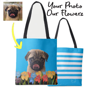 Custom Dog Puppy Photo Colourful Spring Flowers Tote Bag