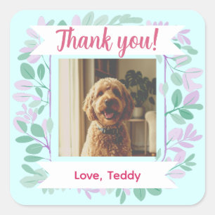Custom Dog Thank You Sticker, Photo & Message Square Sticker
