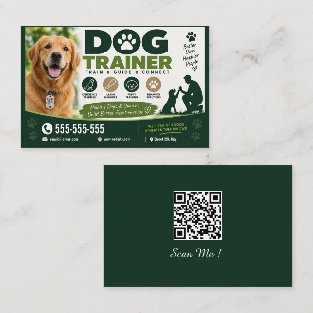 Custom Dog Trainer Business Card with QR Code  (Front/Back)