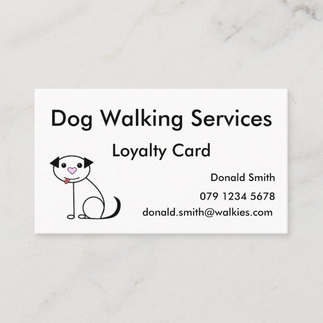 Custom Dog Walking Loyalty Rewards Punch Card (Front)