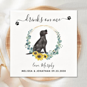 Custom Dog Wedding Drinks On Me Black Lab Cocktail Napkin