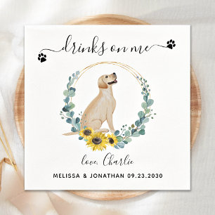 Custom Dog Wedding Drinks On Me Yellow Labrador Napkin