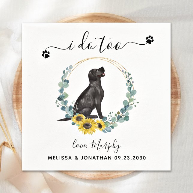 Custom Dog Wedding I Do Too Black Lab Cocktail Napkin (Creator Uploaded)