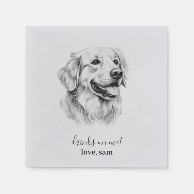 Custom Dog Wedding Napkin | Golden Retriever  (Front)