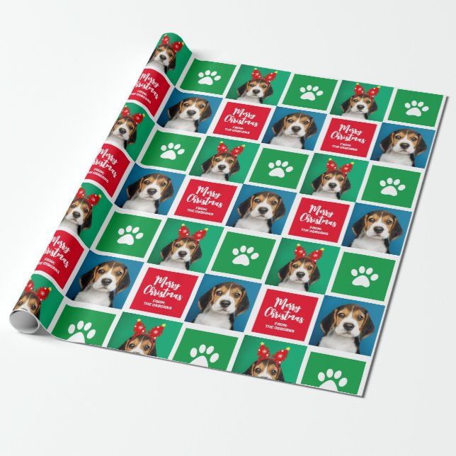 Custom Dogs Christmas Wrapping Paper (Unrolled)