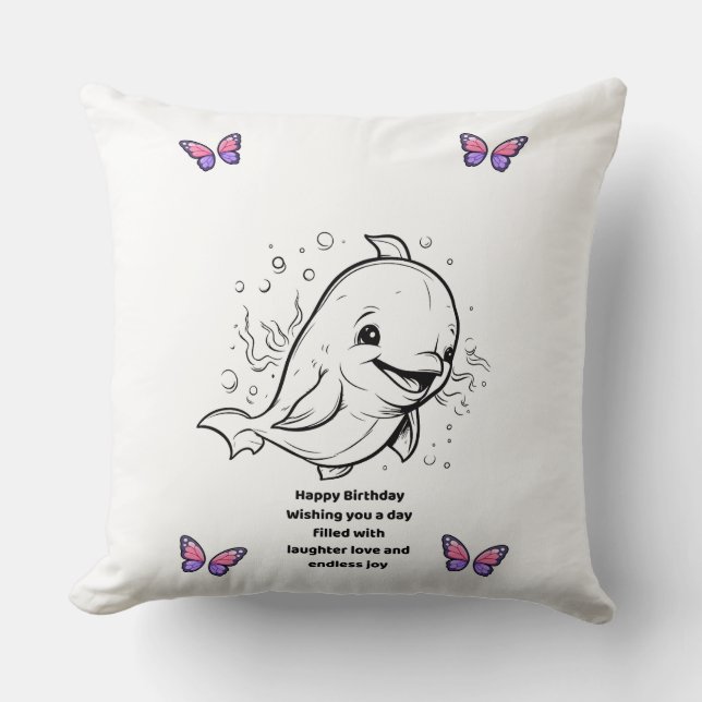 Custom Dolphin Birthday Decorative Pillow with Cut (Front)
