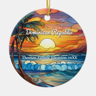 Custom Dominican Republic Faux Stained Glass Ceramic Tree Decoration