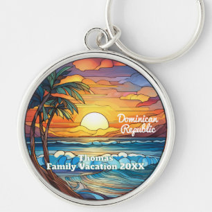 Custom Dominican Republic Faux Stained Glass Key Ring