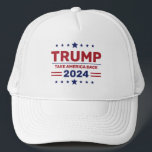 Custom Donald Trump 2024 Take America Back Trucker Hat<br><div class="desc">Make a statement with a Custom Donald Trump 2024 Take America Back Trucker Hat. This hat features the bold "Take America Back" slogan in patriotic colours, perfect for showcasing your support for the 2024 campaign. Designed with a comfortable mesh back and adjustable snap closure, this trucker hat offers a great...</div>