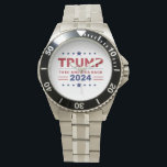 Custom Donald Trump 2024 Take America Back Watch<br><div class="desc">Show your support in style with our Custom Donald Trump 2024 Take America Back Watch! This bold timepiece features the Take America Back slogan, making a statement of patriotism and commitment to the 2024 election. With a customisable watch face design and durable, high-quality materials, this accessory is both functional and...</div>