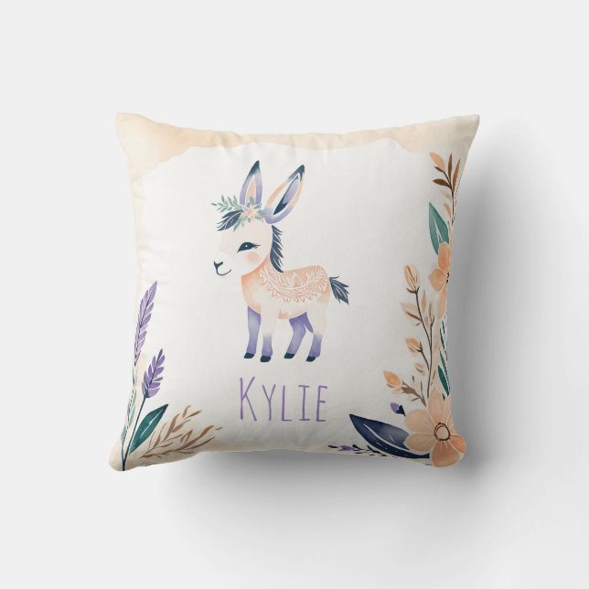 Custom Donkey Pillow with Boho Floral Design -  (Back)