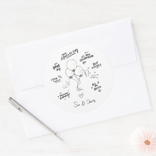 Custom Doodle Modern Balloon Happy Birthday  Classic Round Sticker